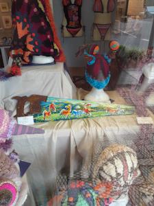 Crochet hats, handsaw painted with horses, and a bikini-clad bunyip feature in DAS window during March